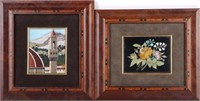 STONE & WOOD INLAY ART IN WOOD FRAMES - LOT OF 2