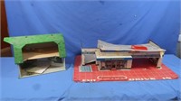 Vintage Metal Toy Gas Station & Metal Toy Barn