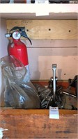 Shelf Lot with Fire Extinguisher and Other Items