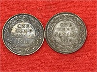 1916 & 1919 One Cent Canadian Coins