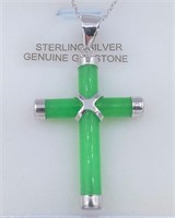 Sterling Silver Jade Cross Pendant W/ Sterling