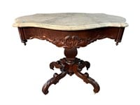 EXCEPTIONAL CARVED VICTORIAN TURTLE TOP TABLE