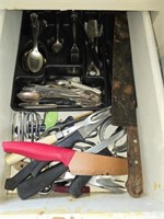 Drawer Full of Kitchen Utensils Knives Flatware