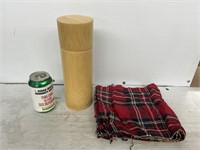 Soft plaid scarf with wooden travel container