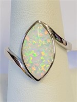 .925 Silver White Opal Marquise Ring Sz 9   E