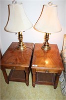 Pair of Wooden End Tables & Table Lamps