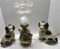 Brass Lamp & Spaniel Staffordshire Dogs