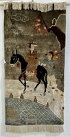 Silk rug - wall hanging - man on mule, 36" x 82"