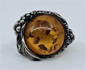 Polish Sterling Silver Ring With Baltic Amber