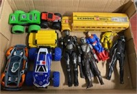 Box of Toys-Six Vehicles and Five Figures