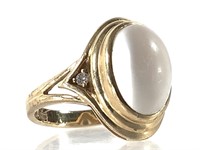 14K YG White Cat's Eye Ring 4.5g TW Sz 6