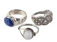 3 Sterling Rings Moonstone Sodalite Marcasite