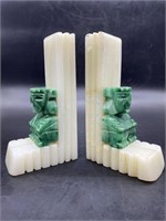 Pair of Onyx Bookends w/ Green Mayan Idols