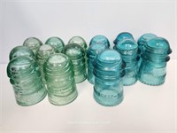 15 Vintage Green Glass Insulators