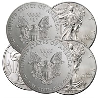 (5) Random Date US Silver Eagles- BU Grade