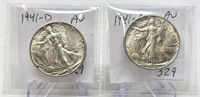 1941-D,S Half Dollars AU