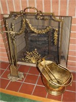 Fireplace Set-Coal Bucket w/ Tongs, Screen,