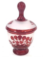 Frosted Clear & Ruby Glass Lidded Jar