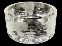 Etched Glass WIldlife Bowl Signed Coyle