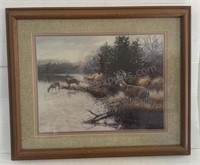 Framed Art Print Deer Buck Watering Hole 23-1/2”
