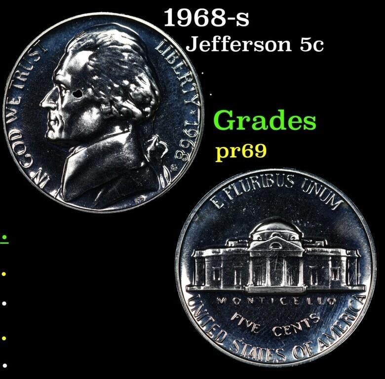 Proof 1968-s Jefferson Nickel 5c Grades GEM++ Proo