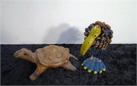 Vintage Pinecone Bird & Turtle Figures
