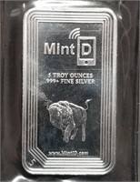 5 Troy Oz .999 Fine Silver Mint ID Buffalo Bar