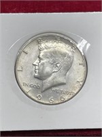 1966 Kennedy half dollar coin 40% silver
