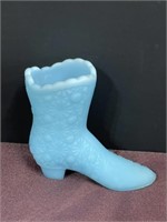 Fenton blue glass daisy & button shoe boot