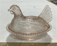 Pink glass Hen on a Nest