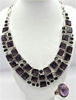 Sterling & Semi-Precious Purple Stone Necklace