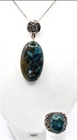 Sterling & Semi-Precious Stone Pendant & Ring