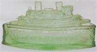 Remember the Maine Green Glass Candy Container