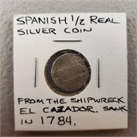 1784 Spanish 1/2 Real Silver Coin El Cazador Ship