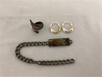 Sterling Charm Bracelet, Spoon Ring, and Earrings