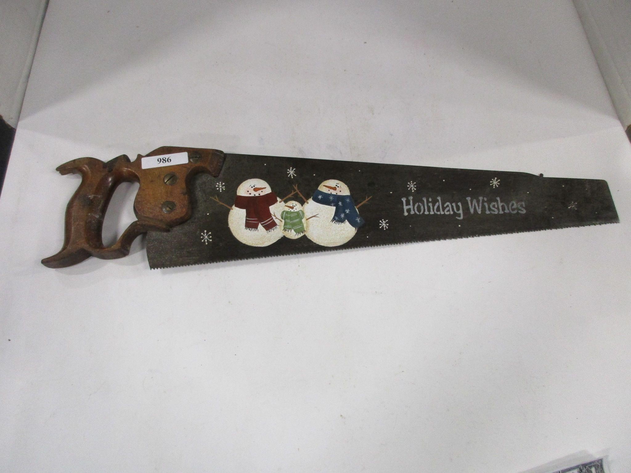 Vintage Holiday Wishes Painted saw