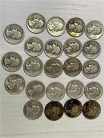Washington Silver Quarters 23 Assorted 1940's Date