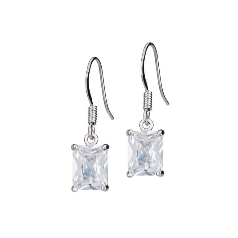 Emerald Cut Simulated Diamond Dangle Earrings