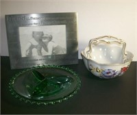 MISC. GROUP PICTURE FRAME, BOWL, GREEN BEADED EDG