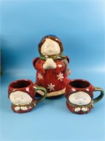 Set of 3 Christmas Cookie Jar and Mugs