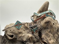 Sterling & Turquoise Coral Inlays Cuffs & Ring
