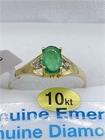Genuine Emerald & Diamond Ring-New