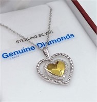 Sterling Silver Diamond Pendant & Chain-New