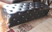 Long Black Leather Like Ottoman with Diamond