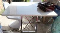 Patio Table with White Top and Chrome Metal