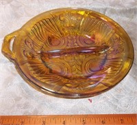 Amber Carnival Glass Relish  Dish