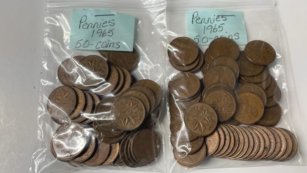 100 1965 Canadian Pennies