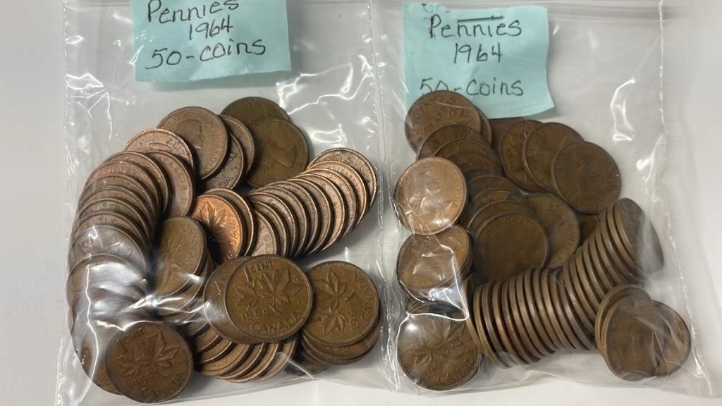 100 1964 Canadian Pennies