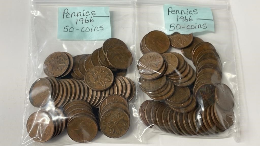 100 1966 Canadian Pennies