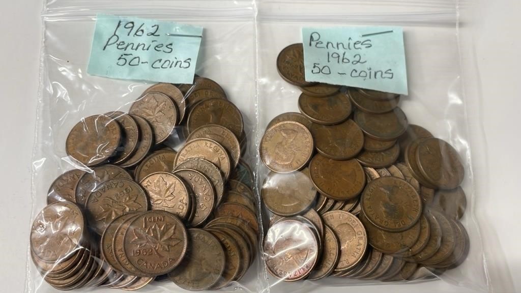 100 1962 Canadian Pennies